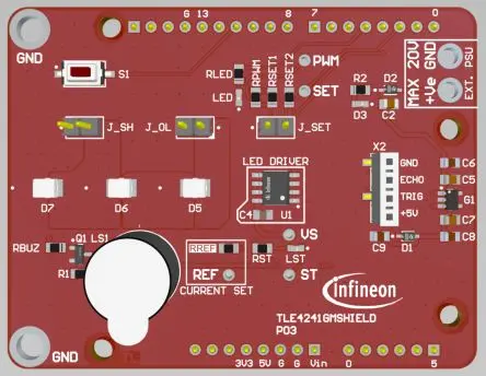 Produktfoto 1 von Infineon TLE4241GM Evaluierungsplatine, TLE4241SYS SHIELD Evaluierungsplatine, für Arduino UNO