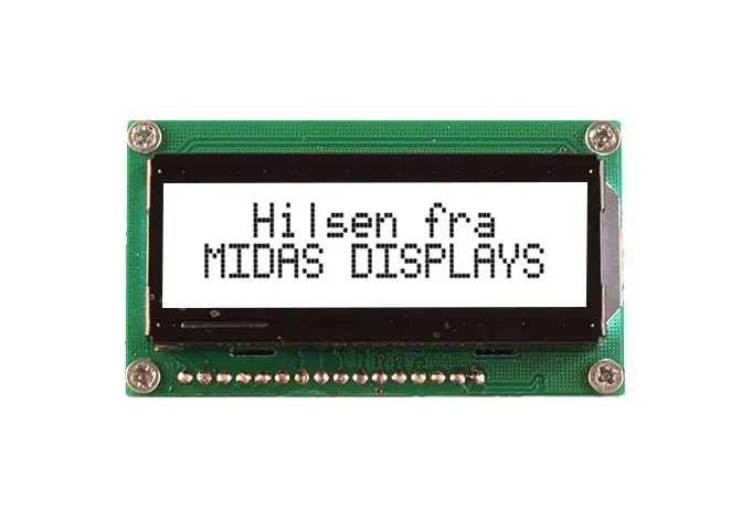 Produktfoto 1 von Midas MC21605H6WM-FPTLW-V2 Monochrom LCD, Alphanumerisch LED Weiß 2 x 16, Hintergrund Weiß, Parallel Interface