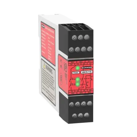 Produktfoto 1 von Banner UM Sicherheitsrelais 24V ac, 2 Sicherheitskontakte, 1 Hilfsschalter, Automatisch oder manuell IEC 61508 IEC 62061
