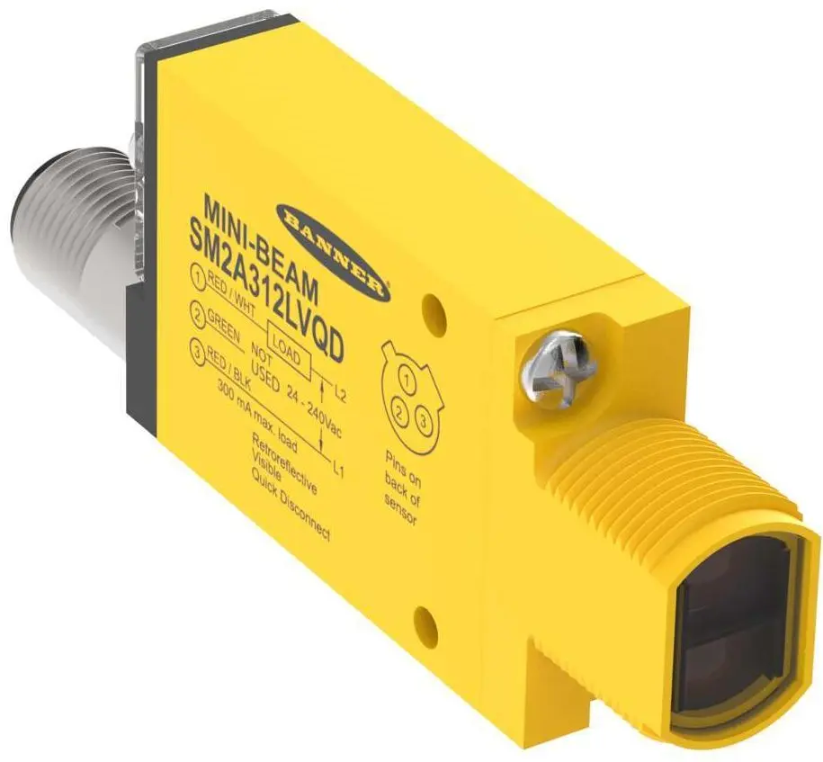 Produktfoto 1 von Banner Rechteckig Optischer Sensor, Retroreflektierend, Bereich 5 m, PNP Ausgang, Anschlusskabel, Hell-/dunkelschaltend