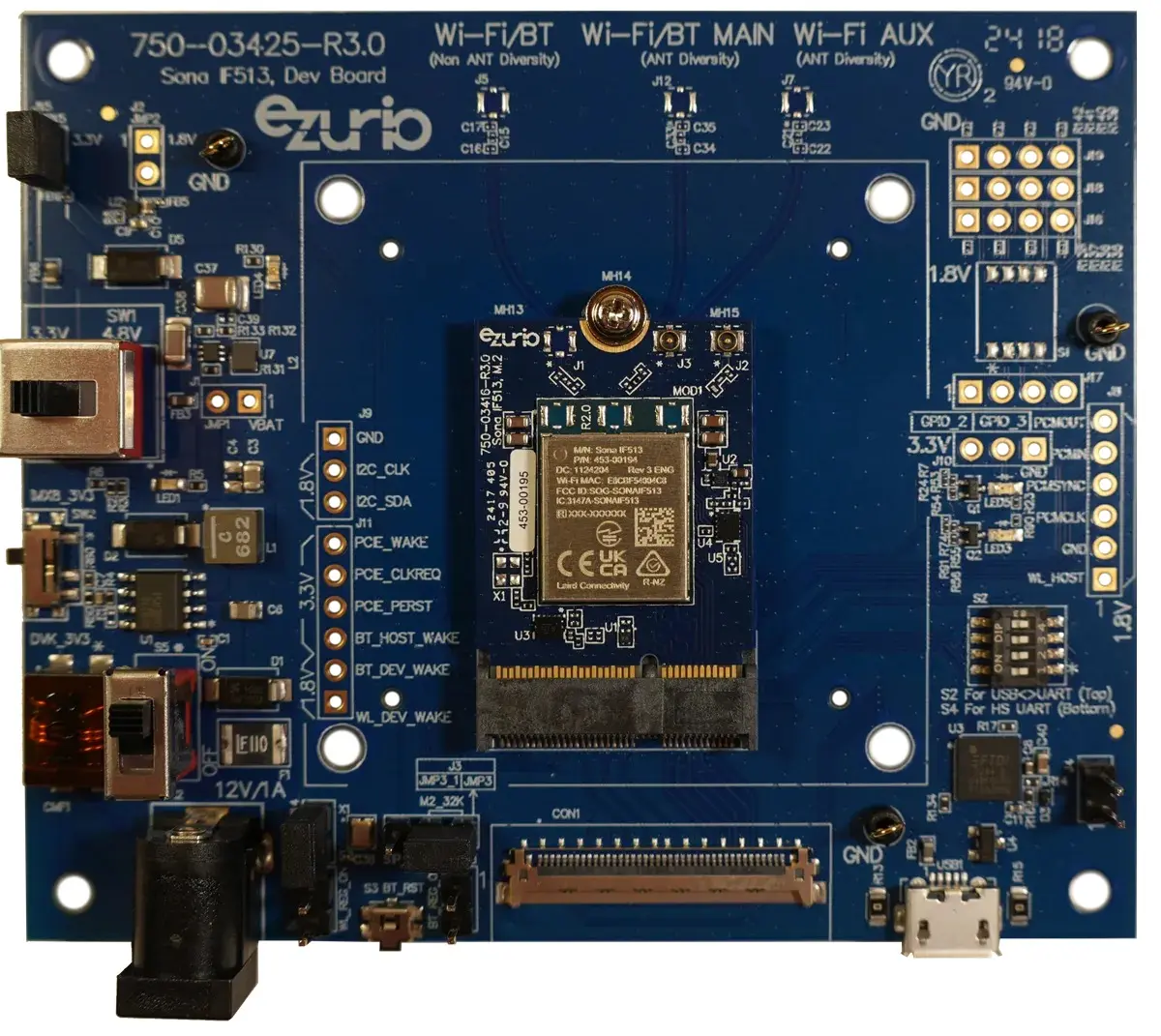 Produktfoto 1 von Ezurio WLAN-Modul 3.5 V WPA2, AES, TKIP, WPA3, IEEE 802.11i, WPA WLAN, Bluetooth