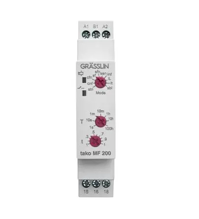 Produktfoto 1 von Grässlin tako MF 200 Zeitrelais, DIN-Hutschiene 12V ac, 230 V ac, 0.1 s to 100 h 10
