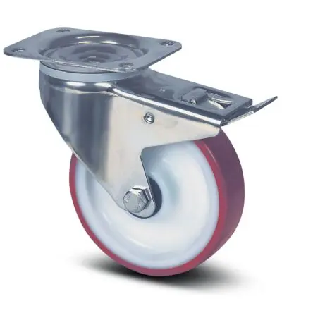 Produktfoto 1 von Tente Gebremst, schwenkbar Rolle, Rad ø 100 mm, 150 kg, Ges H. 128 mm, Rad B. 157 mm, Aluminium