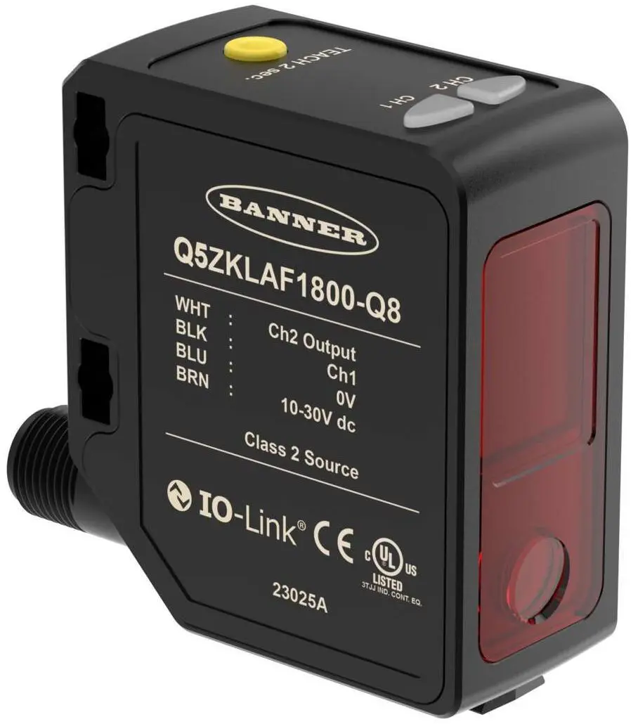 Banner Rechteckig Optischer Sensor, Laser, Bereich 95 → 1800 mm, NPN/PNP Ausgang, 4 Pin M12 drehbarer Stecker