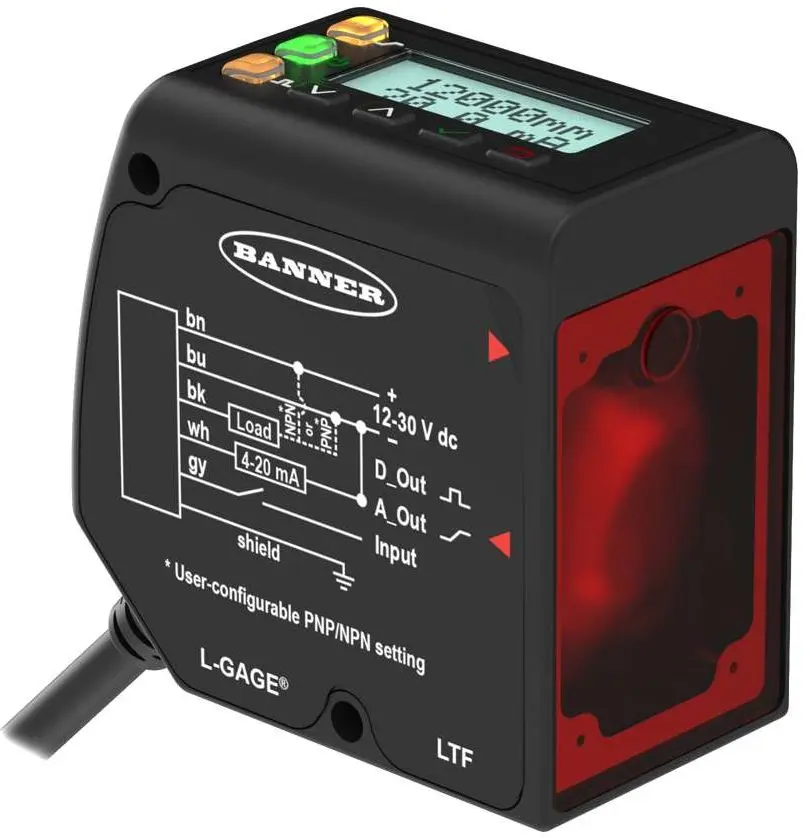 Produktfoto 1 von Banner Rechteckig Ultraschallsensor, Diffus, Bereich 0,05 → 12 m, PNP/NPN Ausgang, 2 m