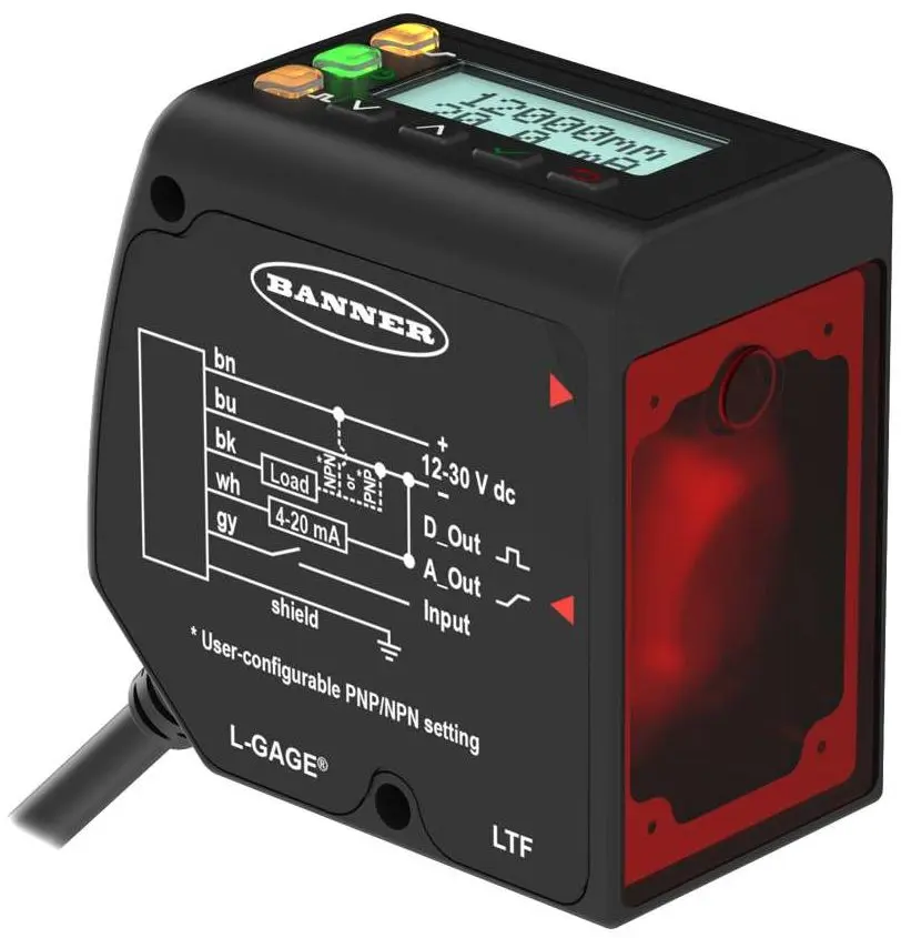 Produktfoto 1 von Banner Rechteckig Ultraschallsensor, Diffus, Bereich 0,05 → 12 m, PNP/NPN Ausgang, M12