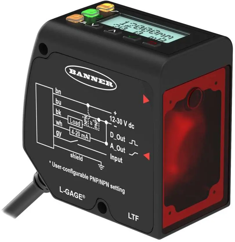 Produktfoto 1 von Banner Rechteckig Ultraschallsensor, Diffus, Bereich 0,05 → 12 m, PNP/NPN Ausgang, M12