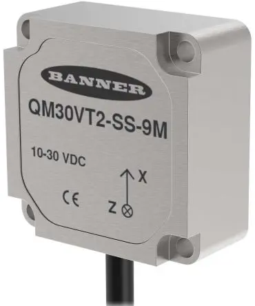 Produktfoto 1 von Banner Vibrationssensor 46 mm/s 9 mA 30 V ac 30 V dc 20 kHz L. 9.1 m B. 30mm T. 30 mm, -40 °C 105 °C