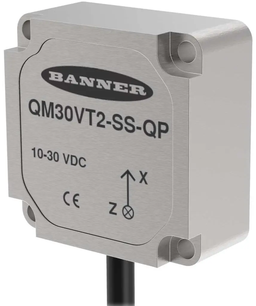Produktfoto 1 von Banner Vibrationssensor 46 mm/s 9 mA 30 V dc 20 kHz L. 150 mm B. 30 mm T. 30 mm, -40 °C 105 °C