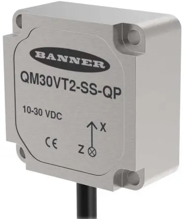 Produktfoto 1 von Banner Vibrationssensor 46 mm/s 9 mA 30 V dc 20 kHz L. 150 mm B. 30mm T. 30 mm, -40 °C 105 °C