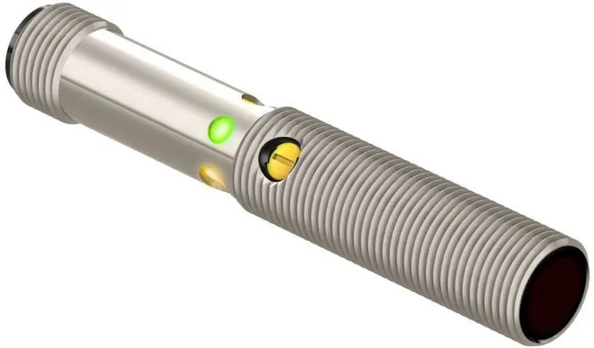 Produktfoto 1 von Banner zylindrisch Optischer Sensor, Empfänger, Bereich 5000 mm, PNP Ausgang, M12 Integral QD, Hell-/dunkelschaltend