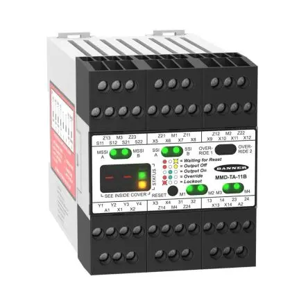 Produktfoto 1 von Banner MMD Sicherheitsrelais 24V dc, 2 Sicherheitskontakte, 1 Hilfsschalter, Automatisch oder manuell IEC 61508 IEC