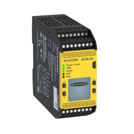 Produktfoto 1 von Banner XS/SC26 Sicherheitssteuerung 26 Eingänge / 4 Ausgänge 24V dc LCD Kat. ISO 13849-1, ISO 12100