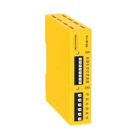 Produktfoto 1 von Banner SR-IM Sicherheitsrelais 24V dc, 2 Sicherheitskontakte, 1 Hilfsschalter, Automatisch oder manuell IEC 61508 IEC