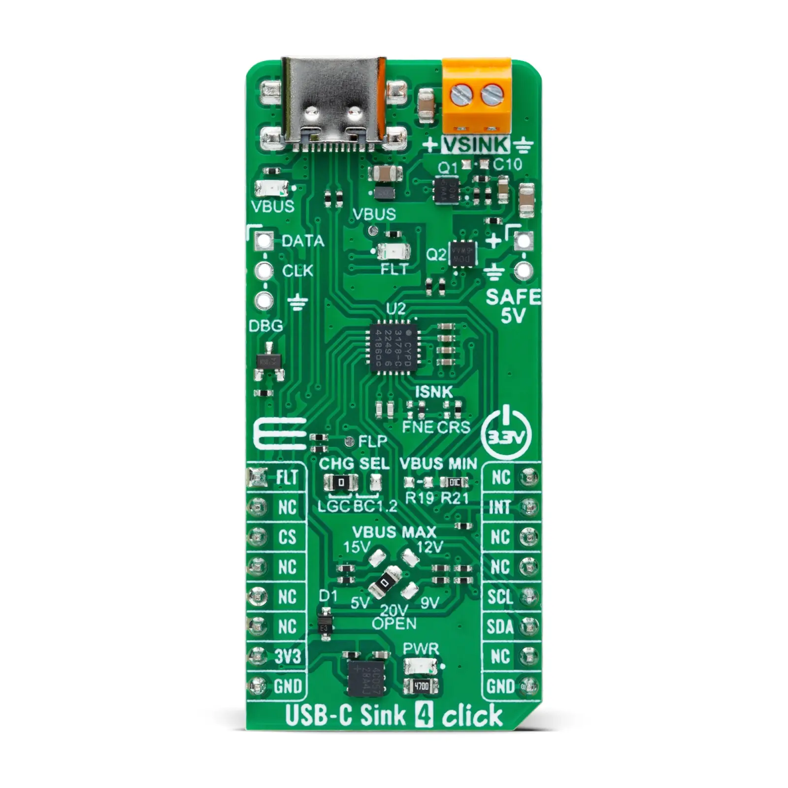 Produktfoto 1 von MikroElektronika CYPD3178 Steckbares Modul, USB-Typ-C-Power-Sink-Controller von Infineon USB-Leistungssteuereinheit, für
