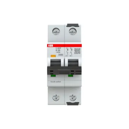 Produktfoto 1 von ABB S302 Miniaturüberlastschalter Typ D, Pol 2-polig 20A 415V ac, Abschaltvermögen 25 kA System Pro M Compact 125 V dc