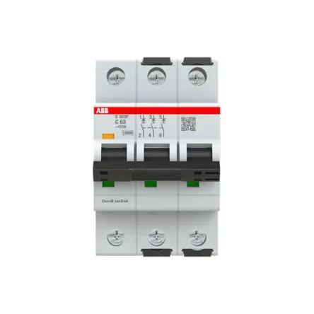 Produktfoto 1 von ABB S303 Miniaturüberlastschalter Typ C, Pol 3-polig 63A 415V ac, Abschaltvermögen 25 kA System Pro M Compact 125 V dc