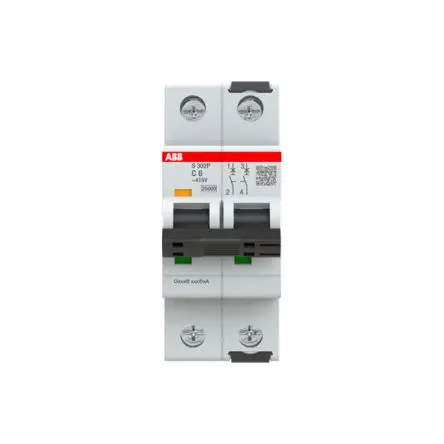 Produktfoto 1 von ABB S302 Miniaturüberlastschalter Typ C, Pol 2-polig 6A 415V ac, Abschaltvermögen 25 kA 125 V dc