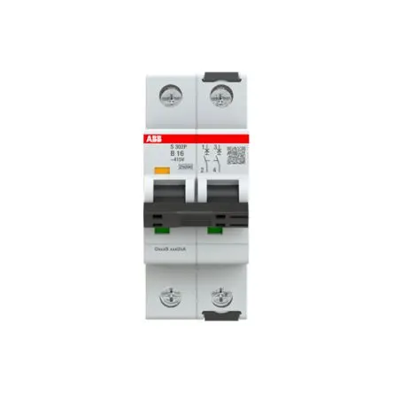Produktfoto 1 von ABB S302 Miniaturüberlastschalter Typ B, Pol 2-polig 16A 415V ac, Abschaltvermögen 25 kA 125 V dc
