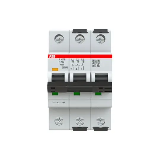 Produktfoto 1 von ABB S303 Miniaturüberlastschalter Typ D, Pol 3-polig 32 A 415 V ac, Abschaltvermögen 25 kA System Pro M Compact 125 V dc