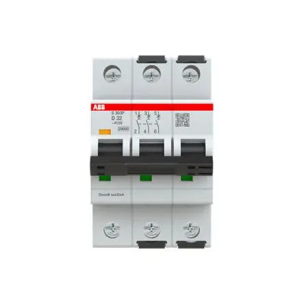 Produktfoto 1 von ABB S303 Miniaturüberlastschalter Typ D, Pol 3-polig 32A 415V ac, Abschaltvermögen 25 kA System Pro M Compact 125 V dc