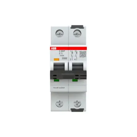 Produktfoto 1 von ABB S302 Miniaturüberlastschalter Typ C, Pol 2-polig 1A 415V ac, Abschaltvermögen 100 kA 125 V dc