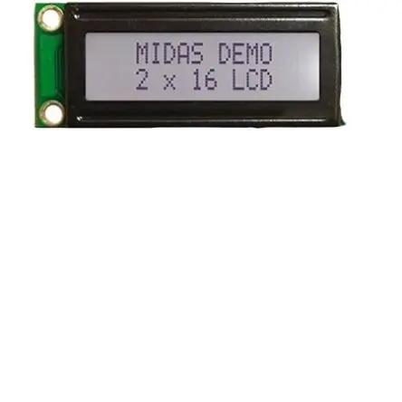 Produktfoto 1 von Midas MC21603A6W-FPTLW-V2 Monochrom LCD, Alphanumerisch LED Schwarz 2 x 16, Hintergrund Weiß, Parallel Interface