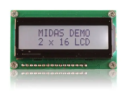 Produktfoto 1 von Midas MC21 Monochrom LCD, Alphanumerisch Transformator Schwarz 2 x 16, Hintergrund Weiß, Parallel Interface