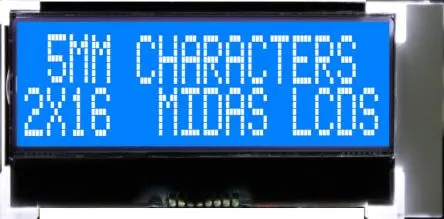 Produktfoto 1 von Midas MCCOG21605D6W-BNMLWI Monochrom LCD, Alphanumerisch LED Weiß 2 x 16 2 x 16 Zeichen, Hintergrund Blau