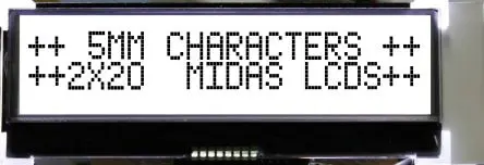 Produktfoto 1 von Midas Monochrom LCD, Alphanumerisch Weiß 2 x 20, Hintergrund Blau