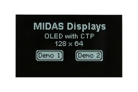 Produktfoto 1 von Midas 2.42 Zoll Weiß OLED-Display 128 x 64 Pixel, 55.01 x 27.49 / 2:1 Passiv-Matrix COG I2C, Parallel, SPI