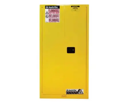 Produktfoto 1 von Justrite Stahl Schrank für entflammbare Substanzen Gelb, 2 Tür Abschließbar, 2 Regal/e, 1651 mm x 864mm x 864 mm