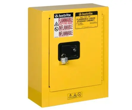 Produktfoto 1 von Justrite Stahl Schrank für entflammbare Substanzen Gelb, 1 Tür Abschließbar, 559 mm x 432mm x 203 mm