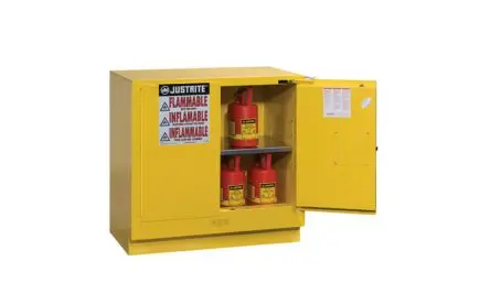 Produktfoto 1 von Justrite Stahl Schrank für entflammbare Substanzen Gelb, 2 Tür Abschließbar, 1 Regal/e, 889 mm x 889mm x 559 mm