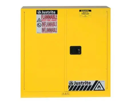 Produktfoto 1 von Justrite Stahl Schrank für entflammbare Substanzen Gelb, 2 Tür Abschließbar, 1 Regal/e, 1118 mm x 1092mm x 457 mm