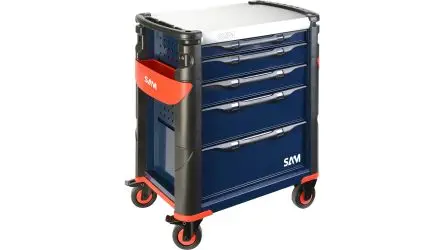 Produktfoto 1 von SAM Edelstahl Werkzeugwagen, Typ Werkzeugwagen 41-5 Schubladen - Blau - Edelstahl Tischplatte 5 Schubladen mit Rädern,