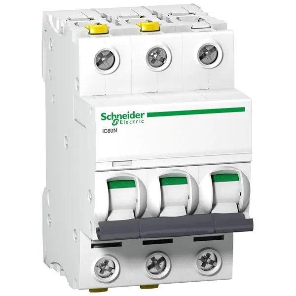Produktfoto 1 von Schneider Electric A9F0 Miniaturüberlastschalter Typ B, Pol 3-polig 6 A 440 V ac, Abschaltvermögen 36 kA Acti9 180 V dc