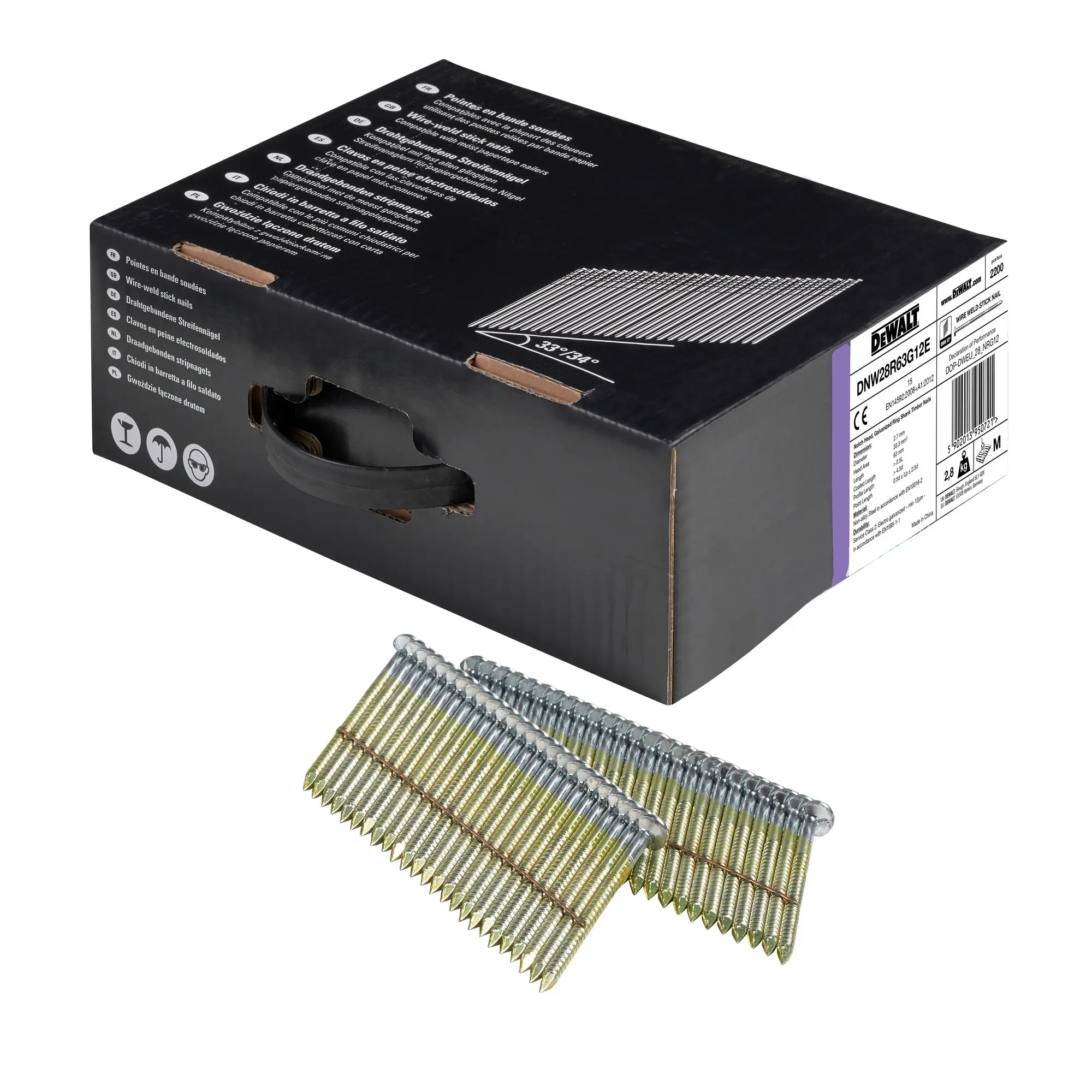 Produktfoto 1 von DeWALT Nagel, Ø 2.8 mm, Typ Rundkopfnagel, Galvanisiert
