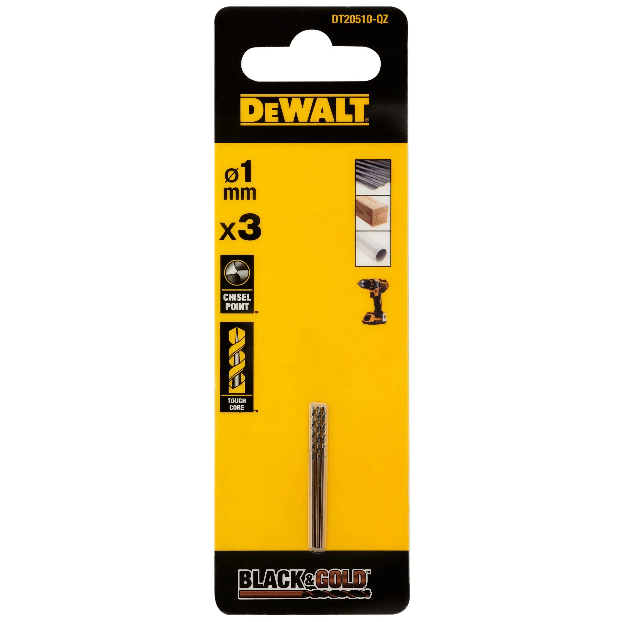 Produktfoto 1 von DeWALT HSS Drehung 1 mm, 3 Stück