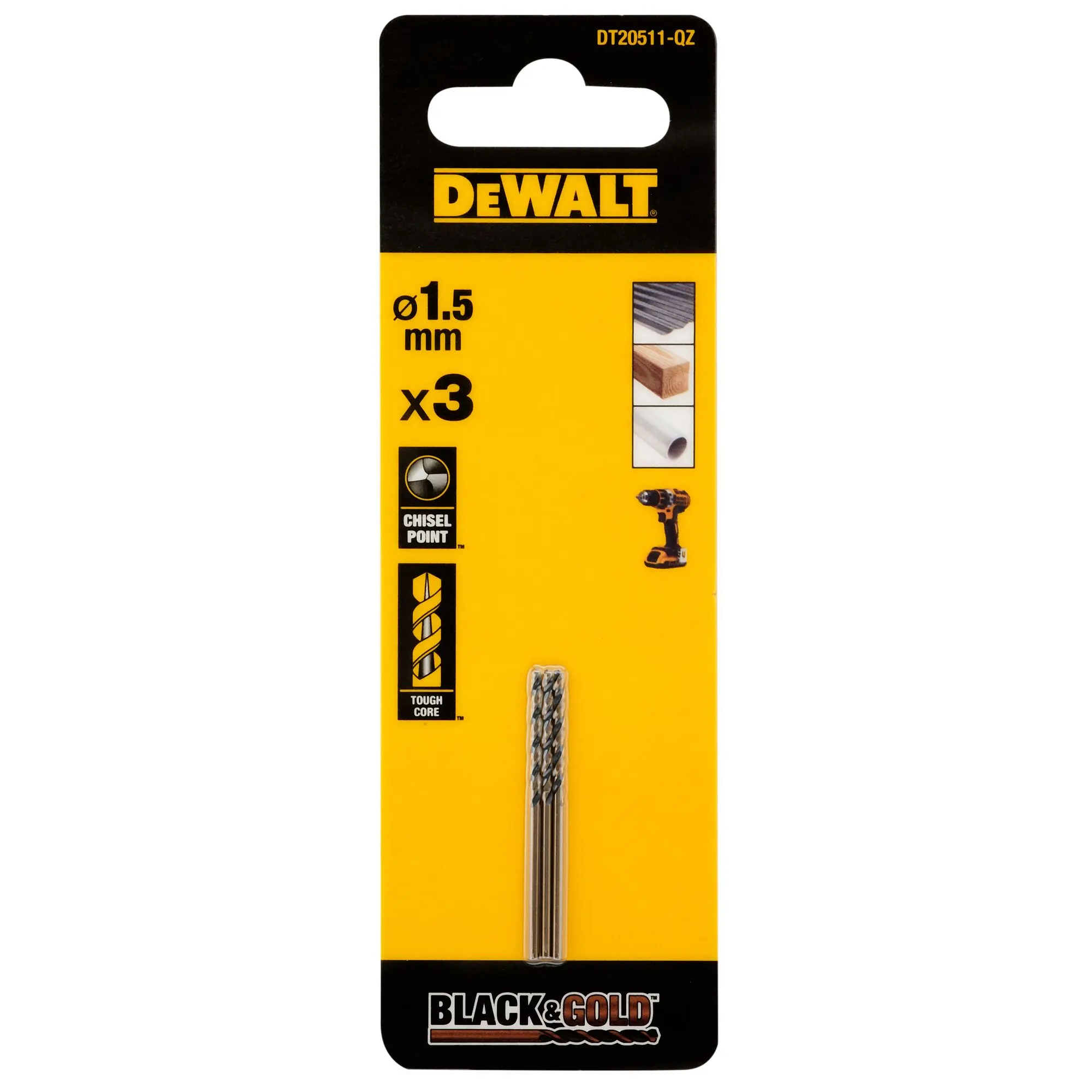 Produktfoto 1 von DeWALT HSS Drehung 1.5 mm, 3 Stück