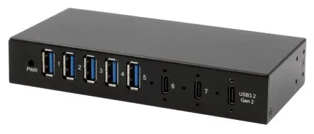 Produktfoto 1 von Exsys, USB 3.2 USB-Hub, 7 USB Ports, USB, Anschlussstecker T: 58 mm H: 25 mm B: 139mm