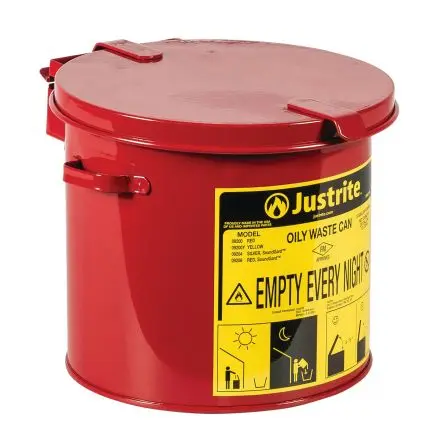 Produktfoto 1 von Justrite Safety Cans Stahl Entflammbare Abfalltonne 8L Rot mit Scharnier H. 23.2 cm B. 24.4cm Deckel ø 244 mm