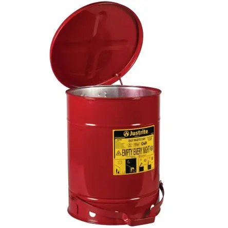 Produktfoto 1 von Justrite Safety Cans Stahl Entflammbare Abfalltonne 38L Rot mit Pedal H. 46.4 cm B. 35.4cm Deckel
