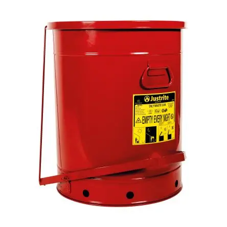 Produktfoto 1 von Justrite Safety Cans Stahl Entflammbare Abfalltonne 80L Rot mit Pedal H. 59.5 cm B. 46.7cm Deckel