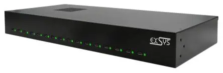 Produktfoto 1 von Exsys, USB Typ C USB-Hub, 16 USB Ports, USB, 220 bis 240 V AC T: 212 mm H: 55 mm B: 440mm