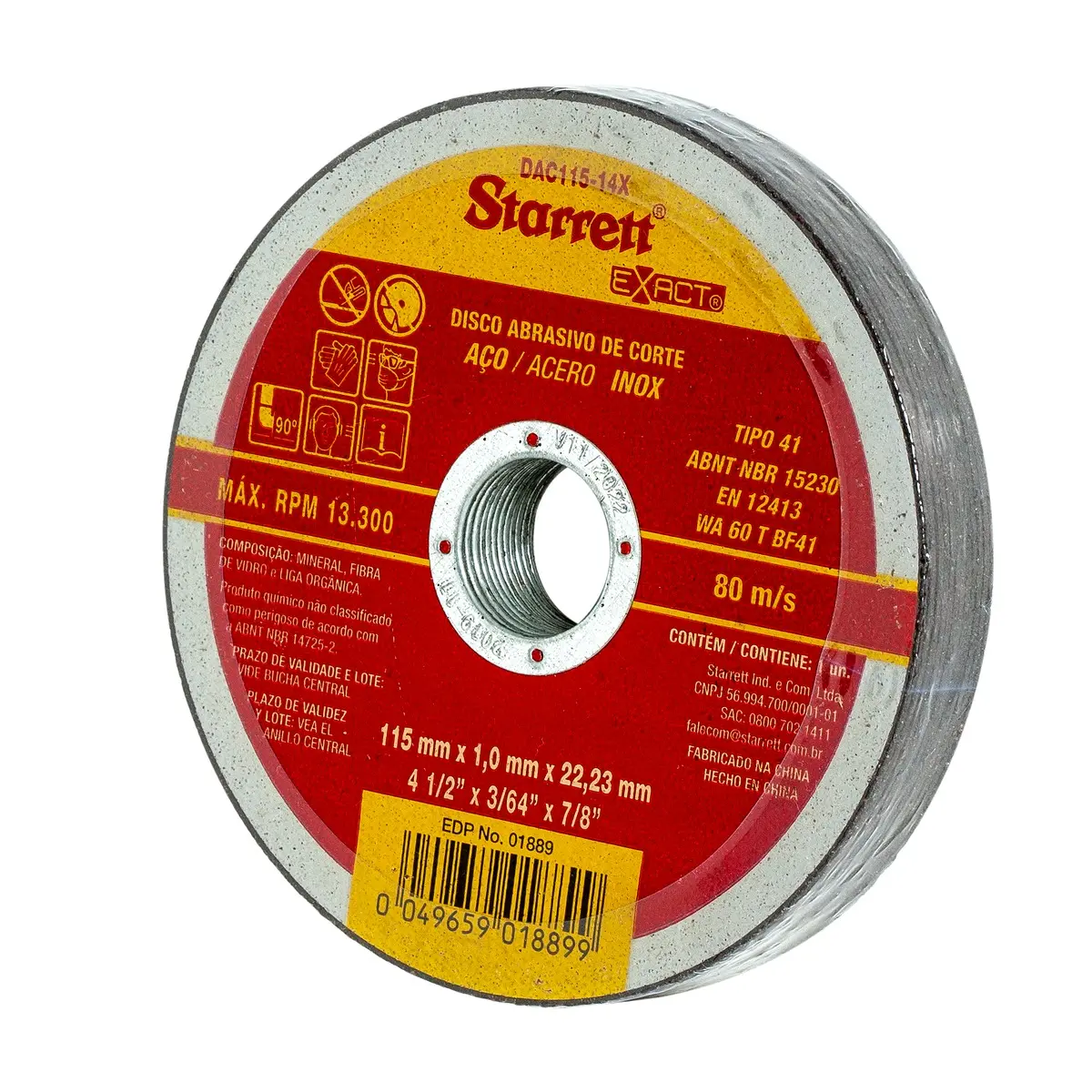 Produktfoto 1 von Starrett DAC Glasfaser Ø 115 mm / Stärke 13 mm, Korngröße 15 x 1 x 22.23 mm 6 Per Pack