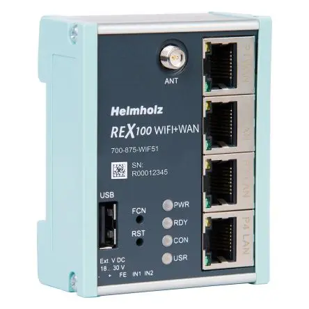 Produktfoto 1 von Helmholz 700-875-WIF51 Industrieller Router WLAN 100Mbit/s 2.4GHz IEEE 802.11 b/g/n 150Mbit/s 3-Port