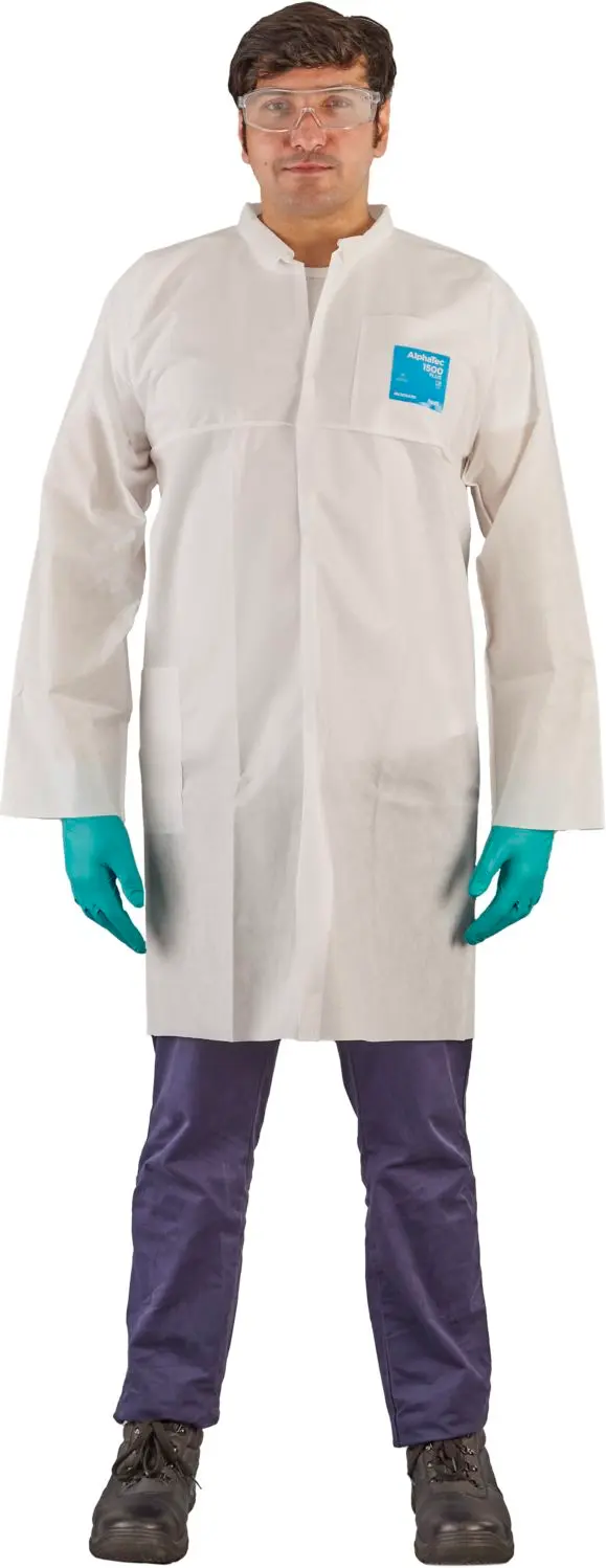 Produktfoto 1 von Ansell Wiederverwendbar Unisex Laborkittel, SMS-Gewebe mit antistatischer Behandlung Weiß, Größe M ESD-Sicherheit