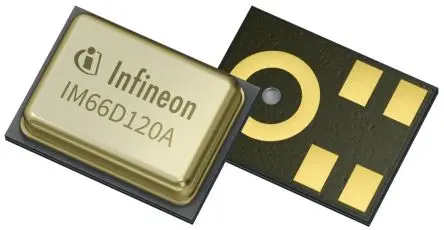 Produktfoto 1 von Infineon 5-Pin Ton-Sensor MEMS-Mikrofon Digital Rundstrahl -26dBFS PG-TLGA-5-6 66 dB Oberfläche 1.62 V 3.6V