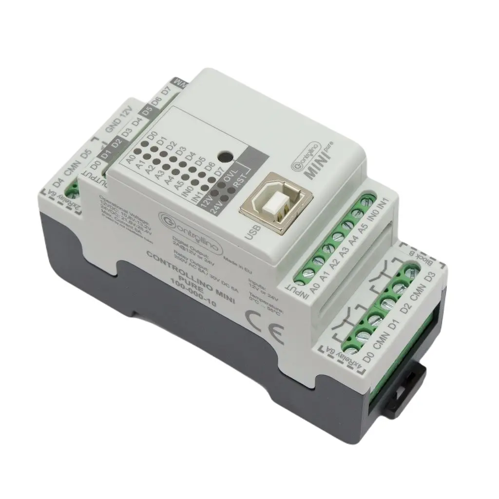 Controllino Controllino MINI Pure Controller, 8 Eing. Relais Ausg.Typ Digital und analog Eing.Typ für Hutschiene 12